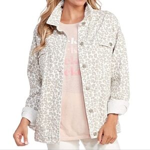 Mud Pie Small Oversized Boyfriend Jean Jacket Leopard